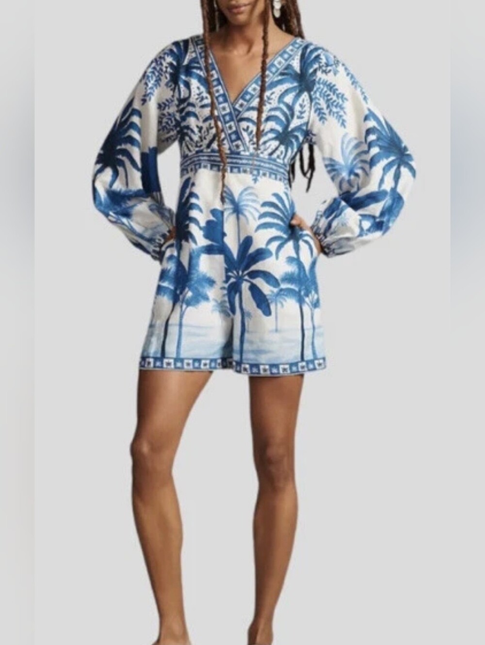 Farm Rio Tropical Print Linen Blend Romper